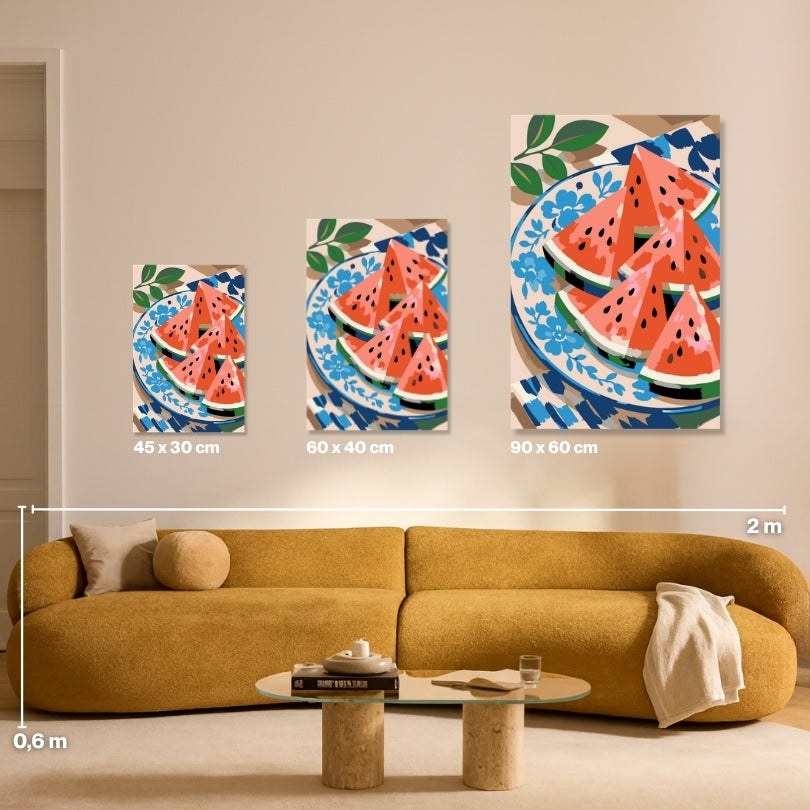 Malen nach Zahlen Größenvergleich: 45x30 cm, 60x40 cm und 90x60 cm Leinwand