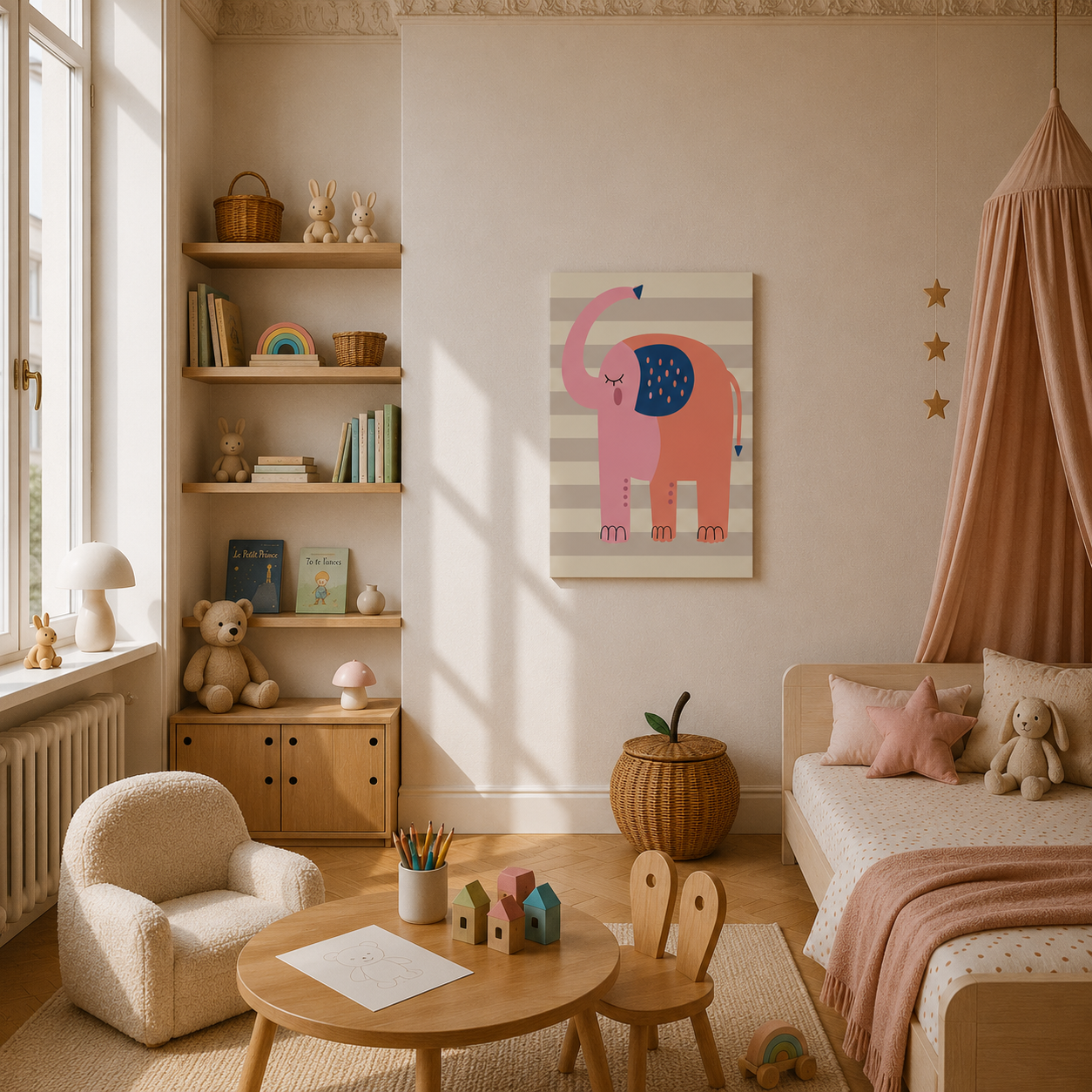Malen nach Zahlen Erwachsene Rosa Elefant Motiv als Wandbild im Wohnzimmer - habitus studio DIY Malset