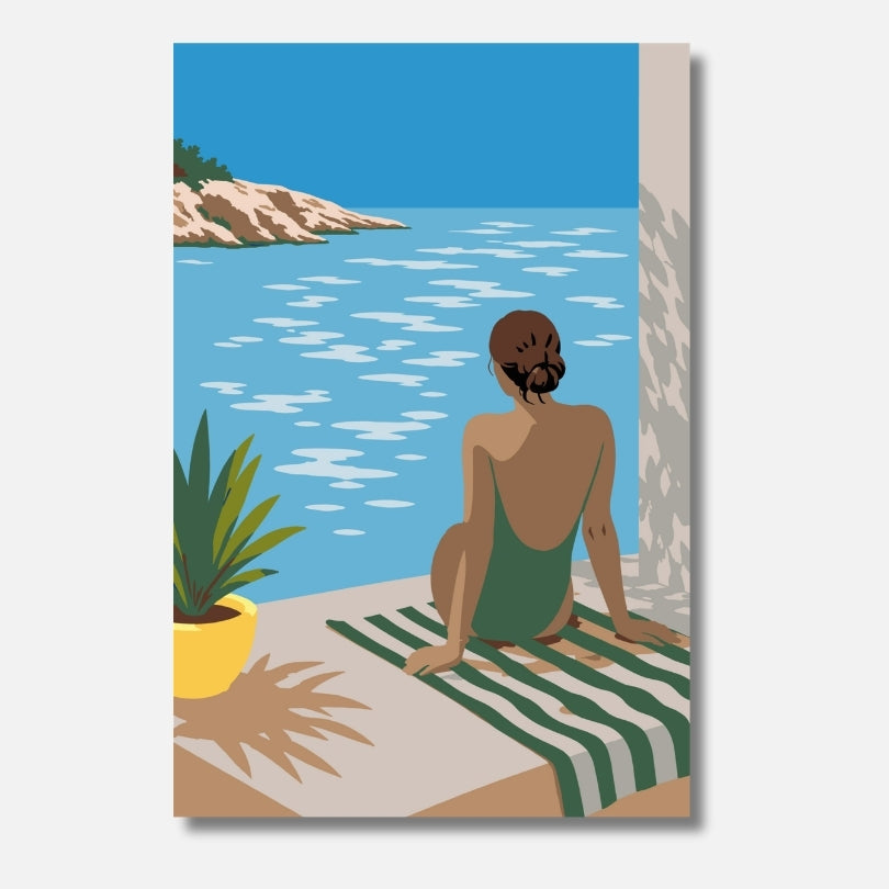 Malen nach Zahlen Erwachsene Salt and Silence Frau am Meer Strand Motiv | Hochwertiges DIY Malset habitus studio