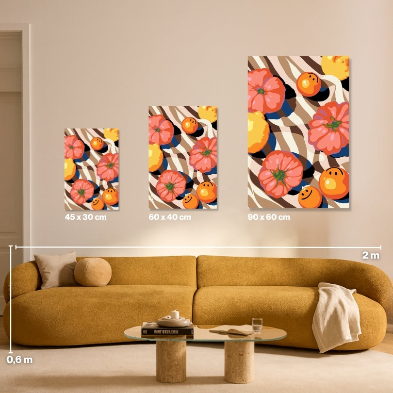 Malen nach Zahlen Trinity Herbst Kuerbis Groessen Vergleich Leinwand 45x30 60x40 90x60 cm - habitus studio