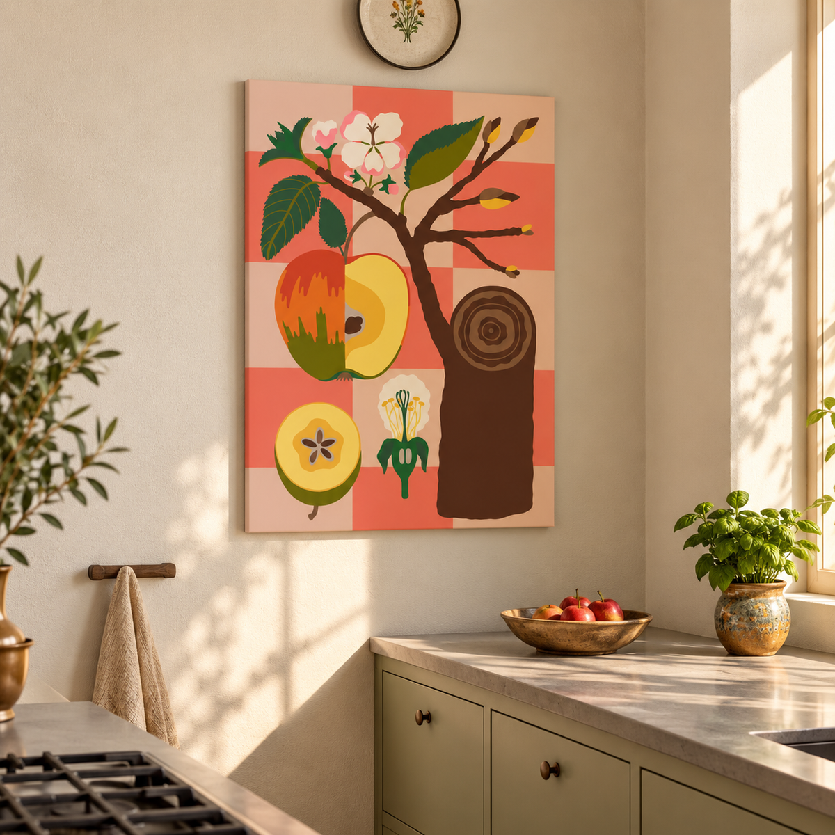Malen nach Zahlen für Erwachsene-Malus domestica als Wandbild in der Küche/Fertiges Gemälde auf Leinwand von Habitus