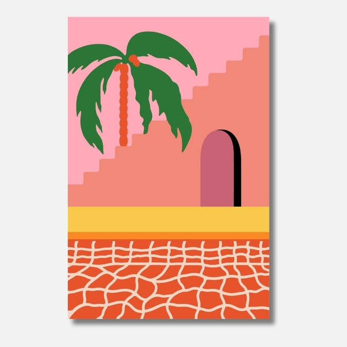Malen nach Zahlen für Erwachsene – Plants by the Pool 3: Mediterrane Pool-Szene mit Palme und Treppe | Hochwertiges DIY Malset von Habitus