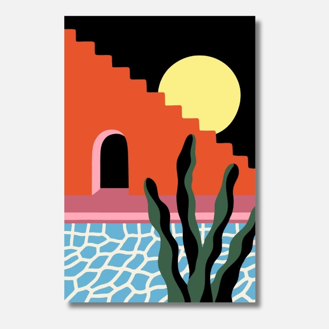 Malen nach Zahlen für Erwachsene – Plants by the Pool 6: Mediterrane Pool-Szene mit Kakteen und Sonne | Hochwertiges DIY Malset von Habitus