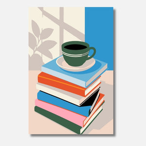 Read and Rest Mini Malen nach Zahlen für Erwachsene – Gemütliches Stillleben mit Kaffee auf Büchern, Entspannungs-Motiv, DIY Malset Habitus