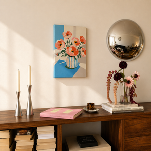 Soft Petals Mini Malen nach Zahlen als Wandbild über Kommode – Mohnblumen Pastell Motiv, DIY Malset Habitus