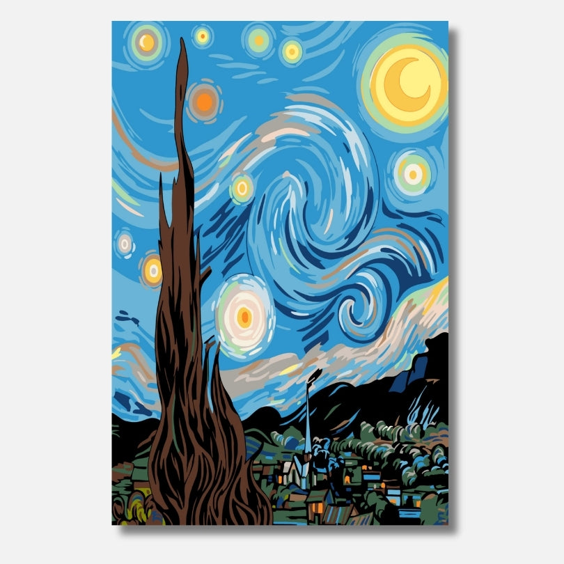 Sternennacht Van Gogh Malen nach Zahlen für Erwachsene – Die Sternennacht als hochwertiges DIY Malset, inspiriert von Vincent van Gogh