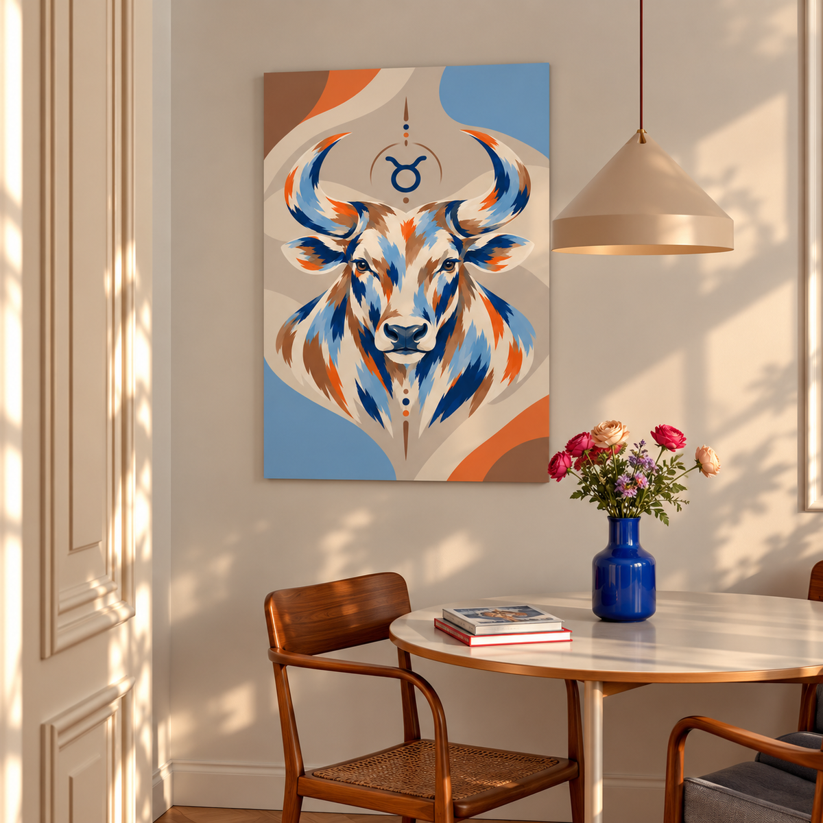 Malen nach Zahlen für Erwachsene-Stier als Wandbild im Wohnzimmer/Fertiges Gemälde auf Leinwand von Habitus