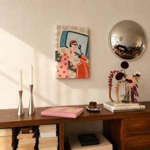 Touch up Mini Malen nach Zahlen als Wandbild über Kommode – Retro Schmink-Motiv, DIY Malset Habitus