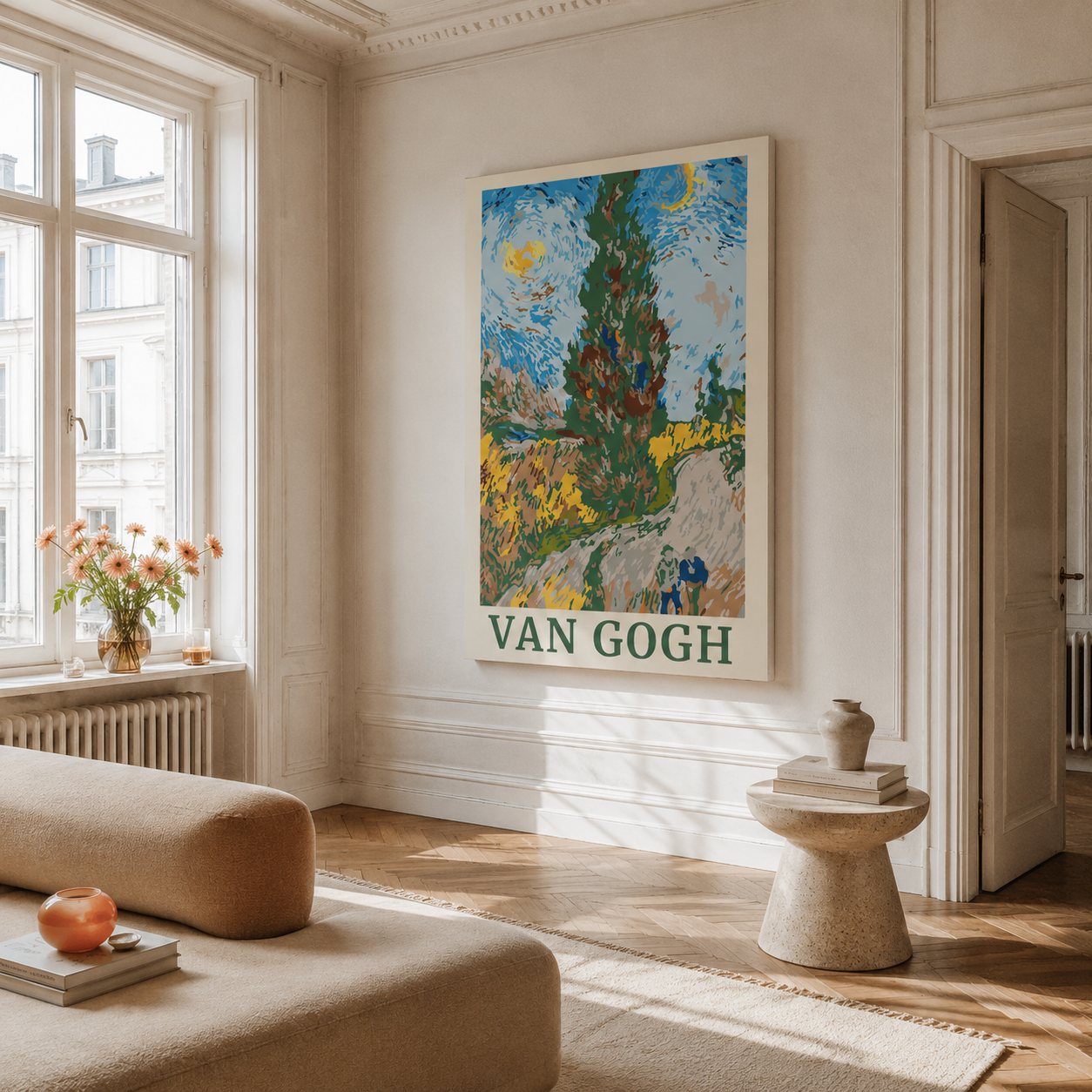 Malen nach Zahlen für Erwachsene – Van Gogh Zypressenweg als Wandbild im Wohnzimmer | Fertiges Gemälde auf Leinwand von Habitus