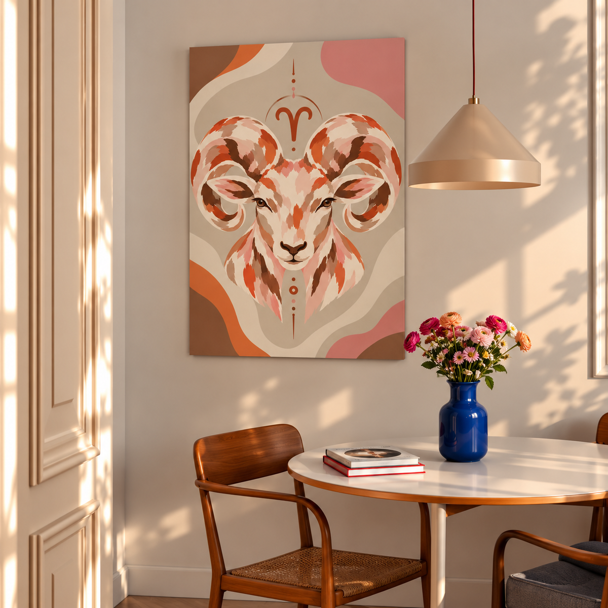Malen nach Zahlen für Erwachsene-Widder als Wandbild im Wohnzimmer/Fertiges Gemälde auf Leinwand von Habitus
